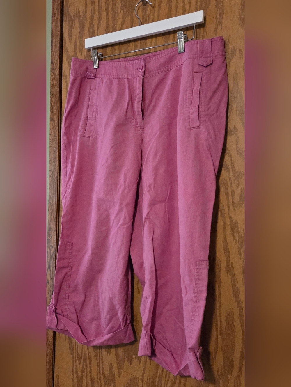 Christopher & Banks pink linen blend crop pants Sz 14 Cuffed